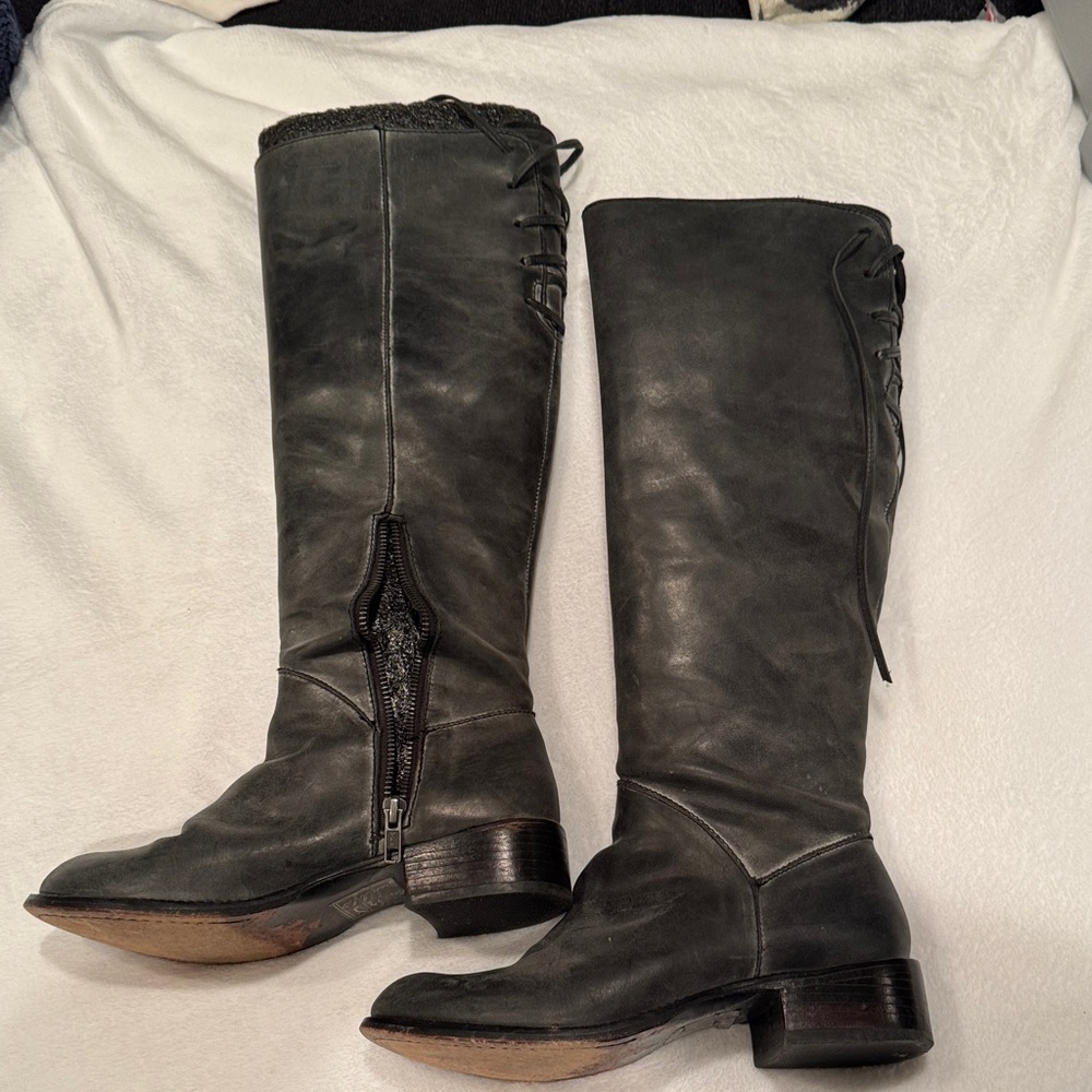 Bed Stu Charcoal Leather Over the Knee Boots